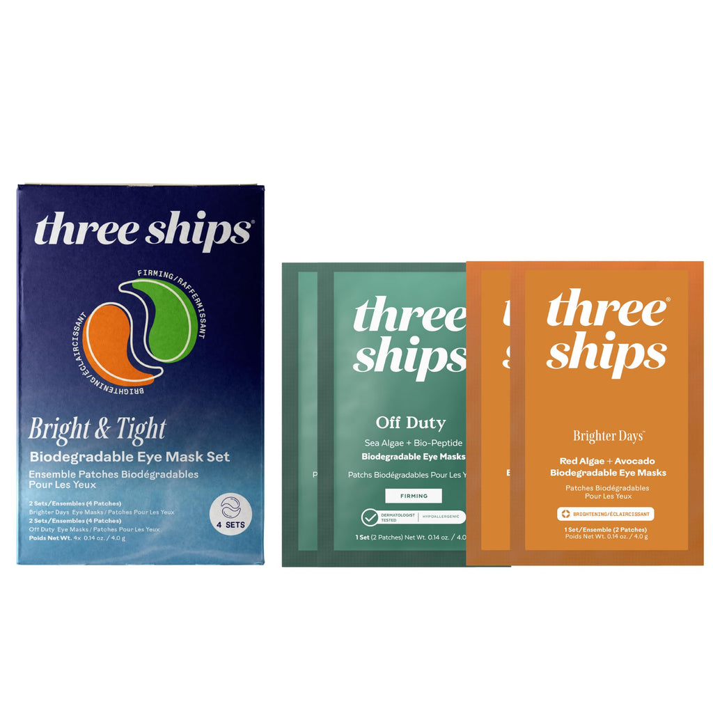 Three Ships Bright & Tight Biodegradable Eye Mask Set – 4-Pack for Depuffing & Firming Under-Eyes