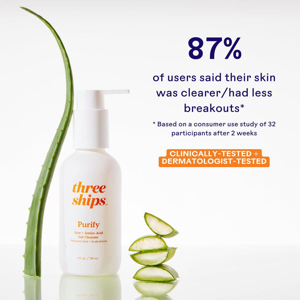 Three Ships Purify Aloe + Amino Acid Gel Cleanser – Gentle Hydration for Daily Cleansing