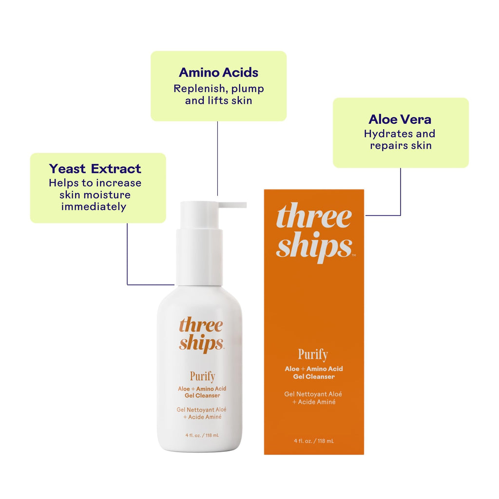 Three Ships Purify Aloe + Amino Acid Gel Cleanser – Gentle Hydration for Daily Cleansing