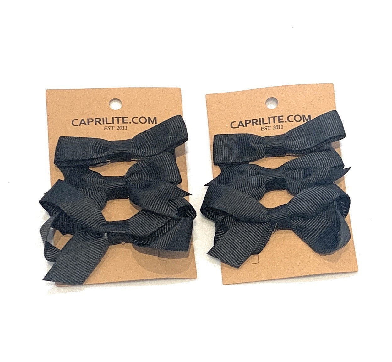 6 PIECE /3 Pairs SET Girls Small Hair Bows Grosgrain Ribbon Clips School Colours Black