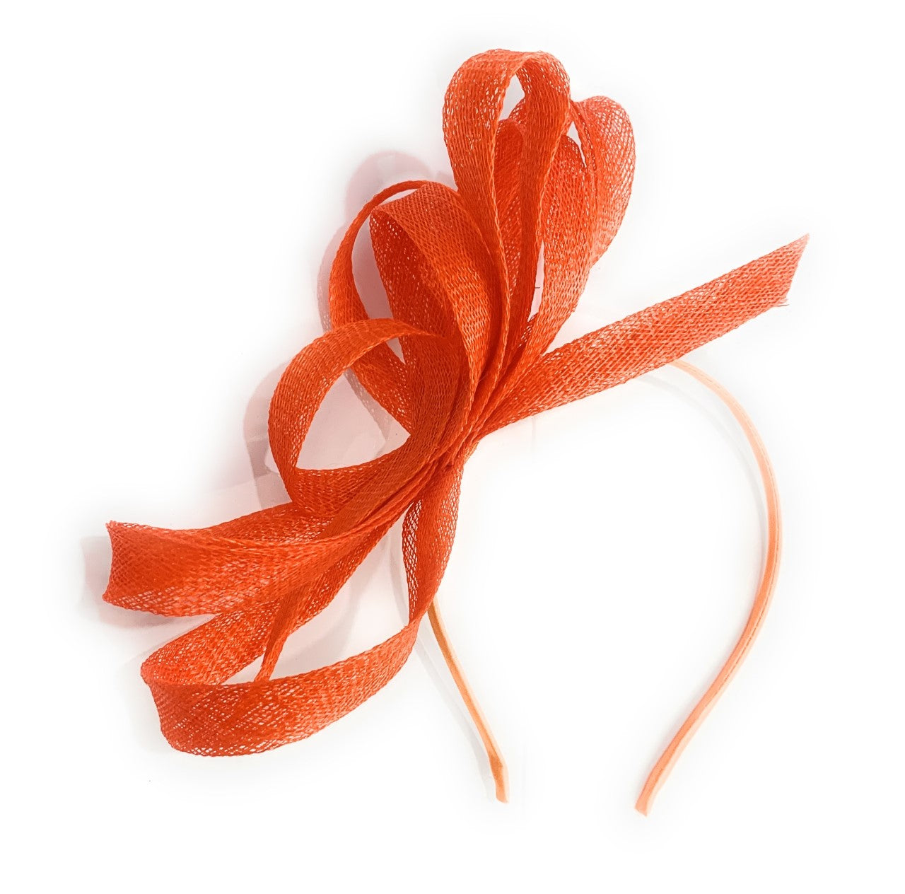 Caprilite Vegan Fascinator on Headband Wedding Sinamay Full Hoop Ladies Day Ascot Races - Orange