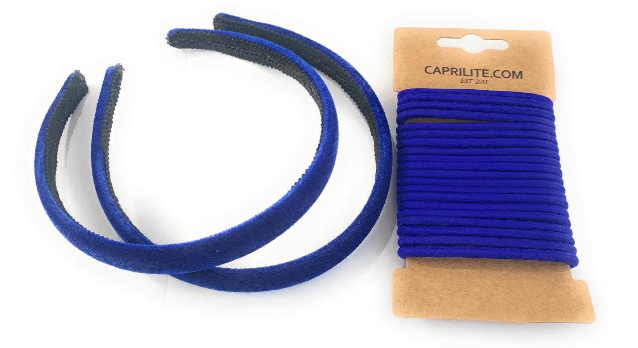 2 Velvet Girls School Headband Alice Band + 20 Elastics Hair Ties Bobbles Ponies Set UK - Royal Blue