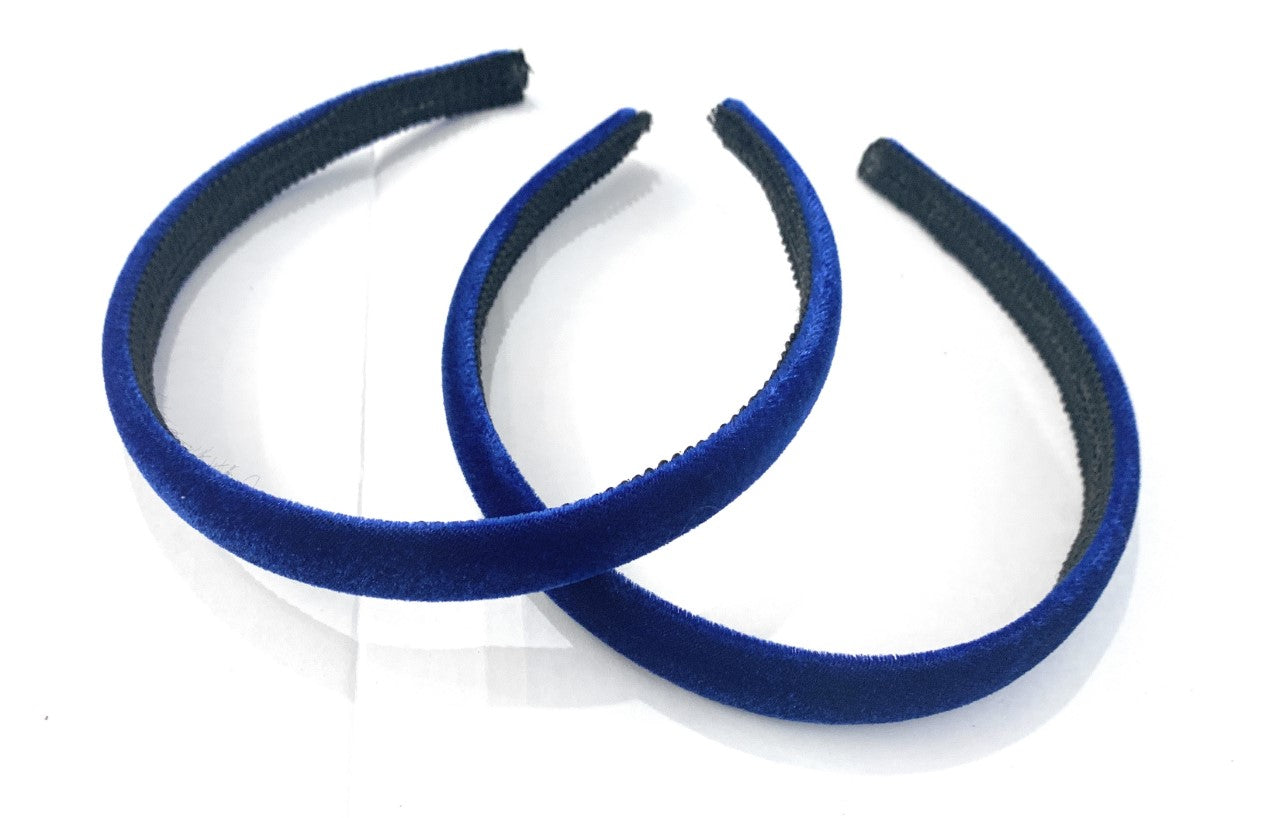 2 x Velvet Girls School Headband Alice band Hair Accessories - High Quality UK - Royal Blue