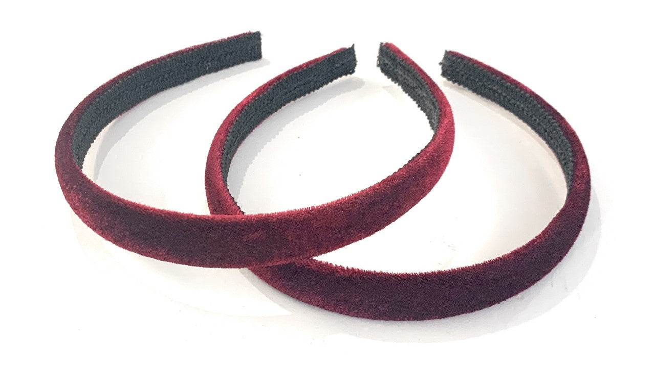 2 x Velvet Girls School Headband Alice band Hair Accessories - High Quality UK - Burgundy / Dark Red