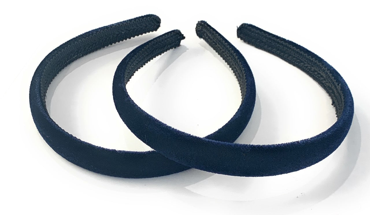2 x Velvet Girls School Headband Alice band Hair Accessories - High Quality UK - Navy Blue