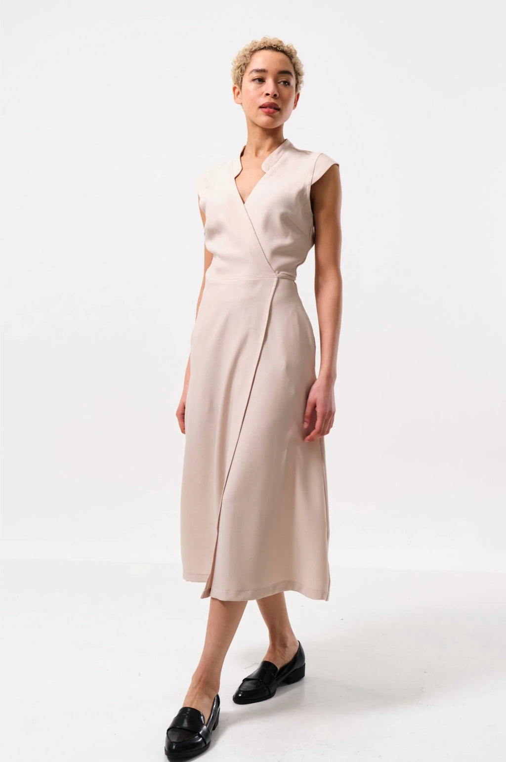 Urbain Satin Back Crepe Wrap Midi Dress - Camel