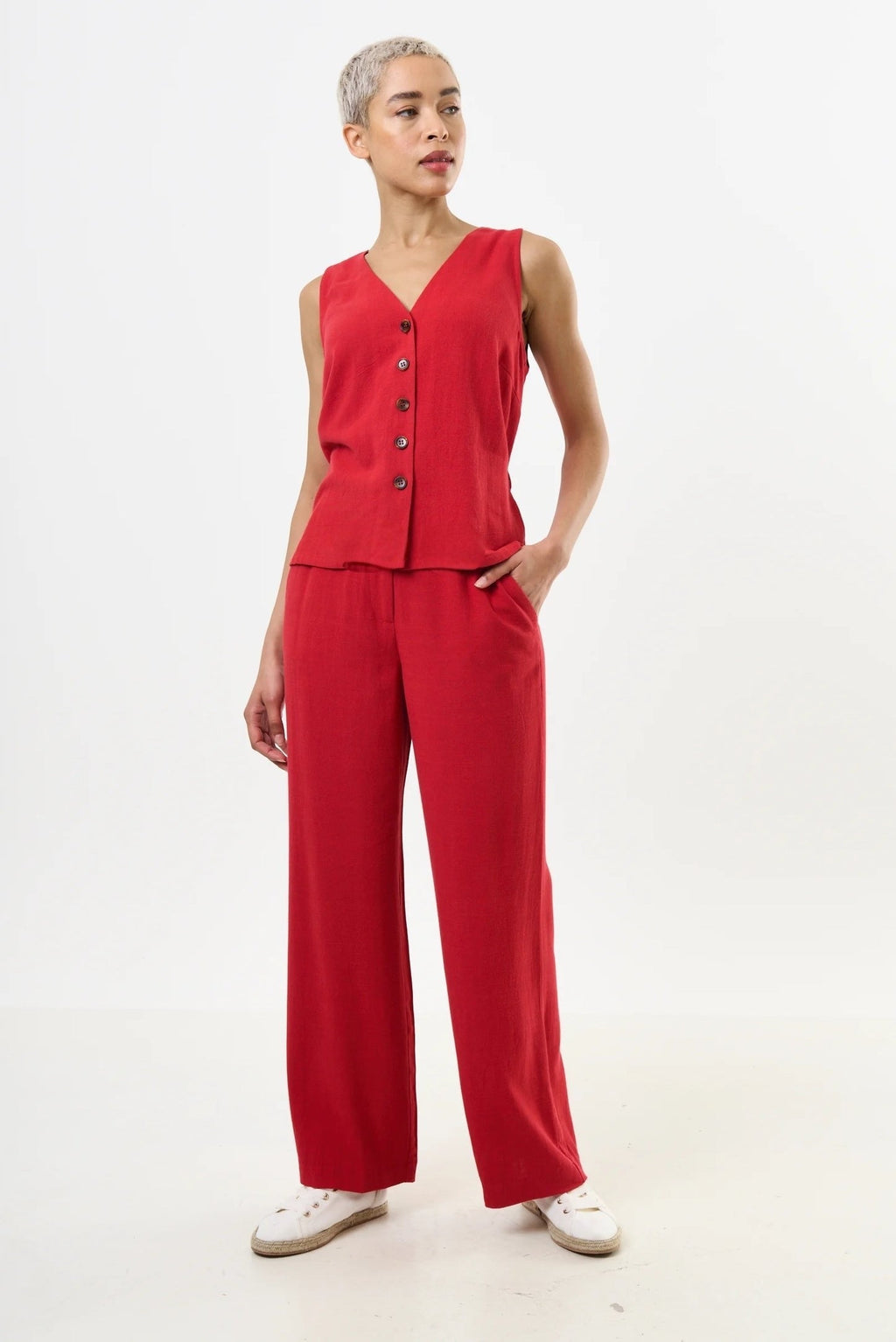 Tilde Linen Mix Straight Leg Trousers - Red