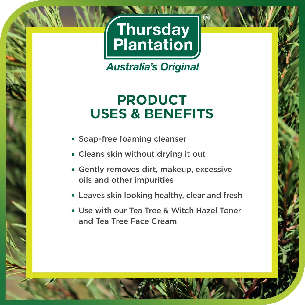 Thursday Plantation Tea Tree Face Wash Foam – Gentle, Soap-Free Cleanser (5.1 oz)