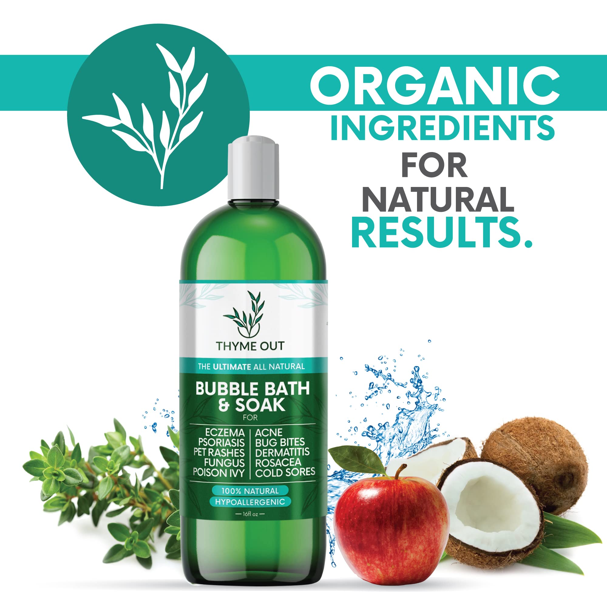 Thyme Out All Natural Bubble Bath – Plant-Based, Hypoallergenic Bath Soak (16oz)