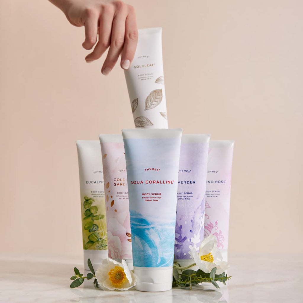Thymes Aqua Coralline Exfoliating Body Scrub with Hyaluronate & Jojoba Beads – Hydrating, Moisturizing 7 fl oz