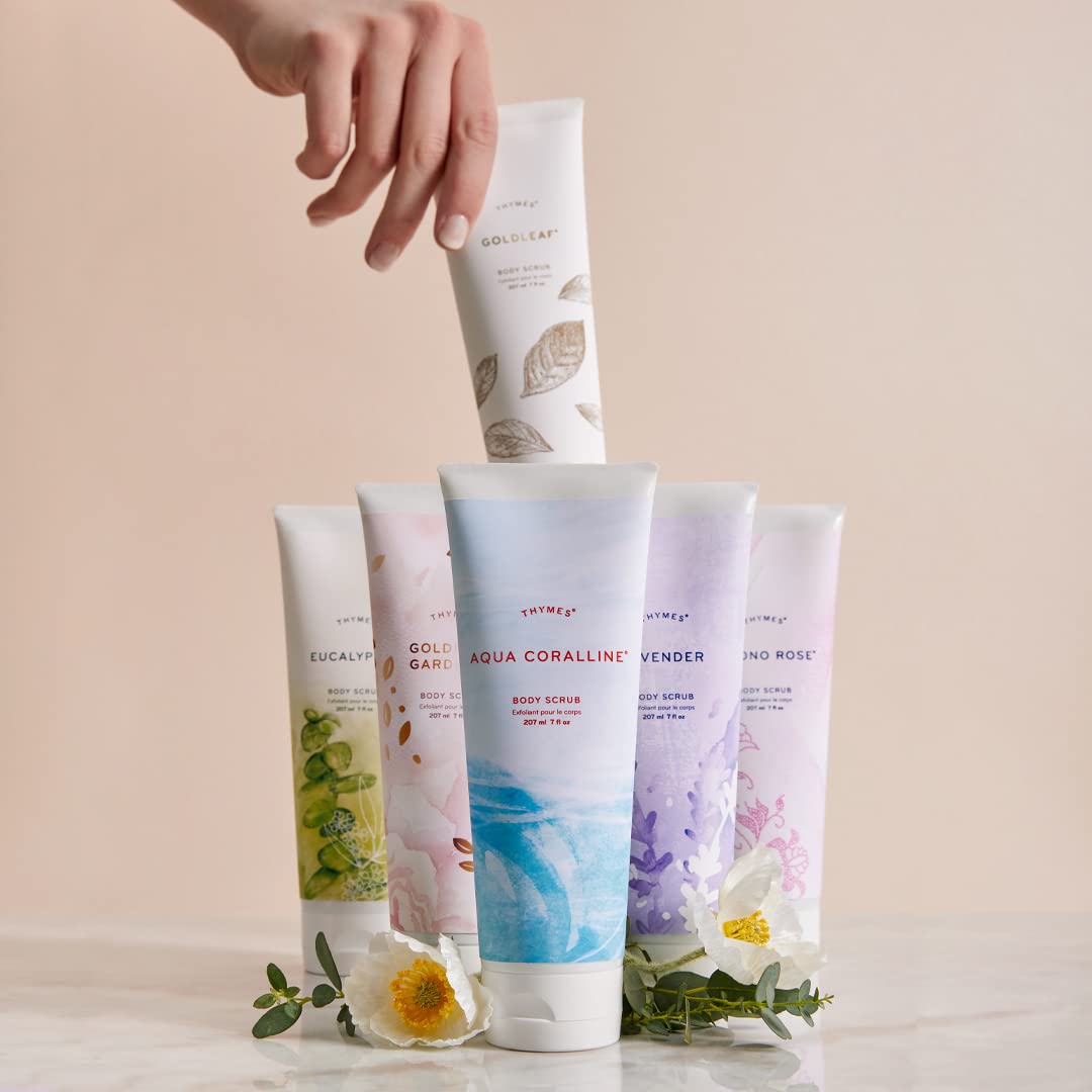 Thymes Aqua Coralline Exfoliating Body Scrub with Hyaluronate & Jojoba Beads – Hydrating, Moisturizing 7 fl oz