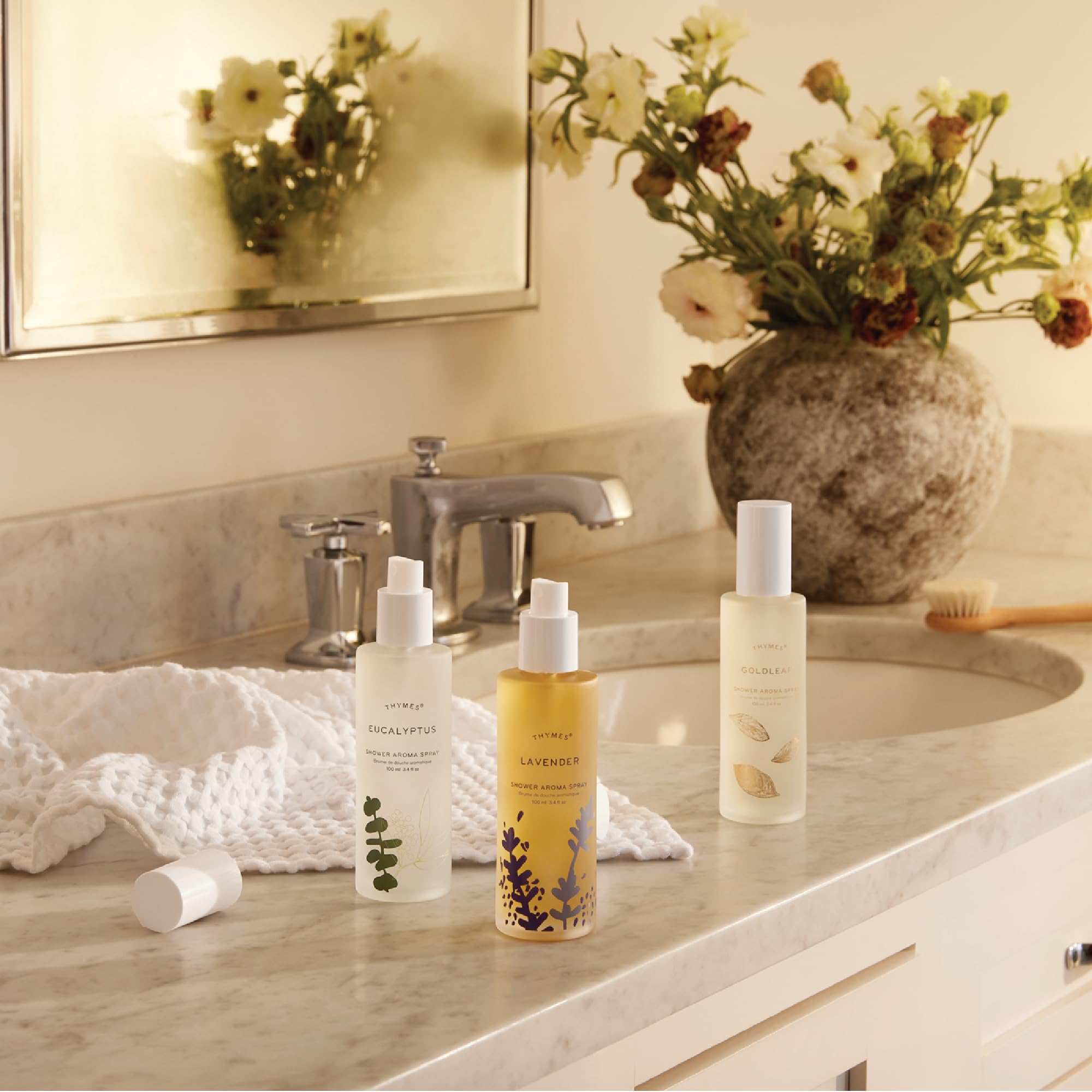 Thymes Goldleaf Shower Spray - Spa-Like Aroma with Jasmine, Rose & Oak Moss (3.4 fl oz)