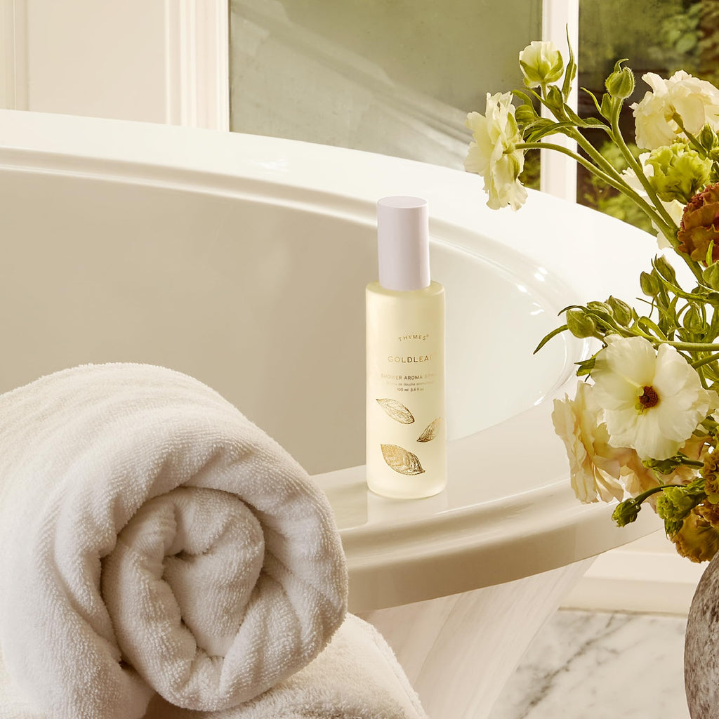 Thymes Goldleaf Shower Spray - Spa-Like Aroma with Jasmine, Rose & Oak Moss (3.4 fl oz)
