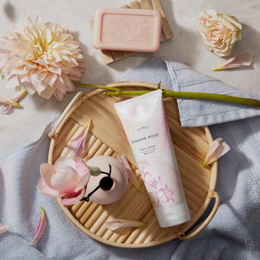 Thymes Kimono Rose Body Scrub | Hydrating Exfoliator for Body, Face & Feet (7 Fl Oz)