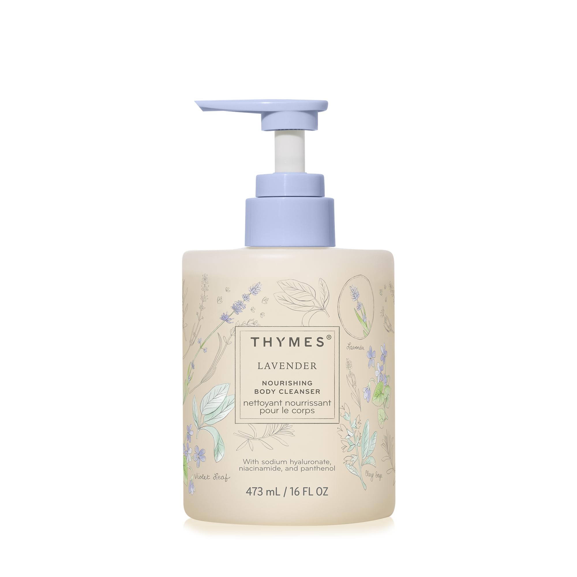 Thymes Nourishing Body Cleanser – Hydrating Lavender Body Wash with Pump, 16 fl oz