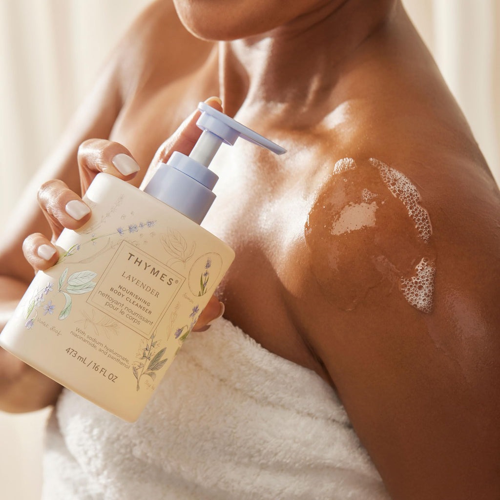 Thymes Nourishing Body Cleanser – Hydrating Lavender Body Wash with Pump, 16 fl oz