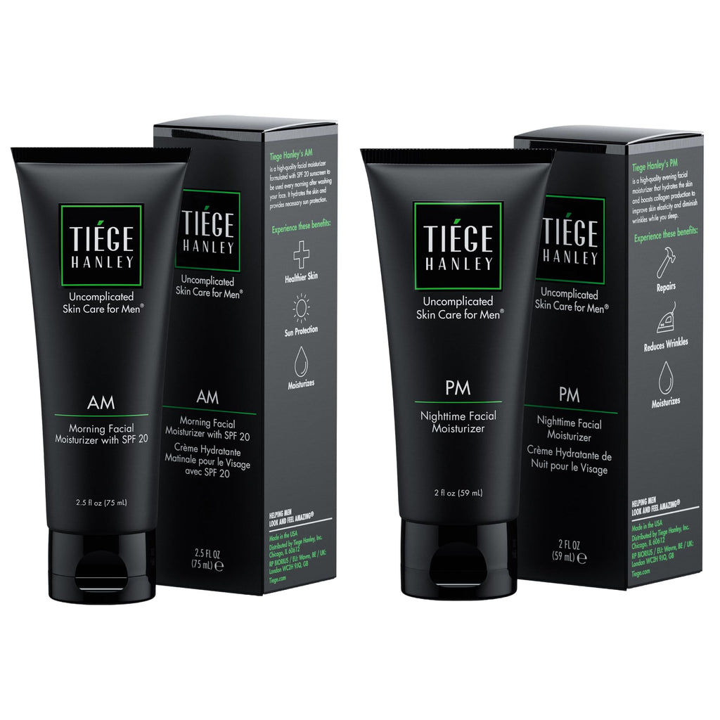 Tiege Hanley Men’s AM SPF 20 Day Moisturizer + PM Night Peptide Moisturizer – 2.5 oz / 2 oz