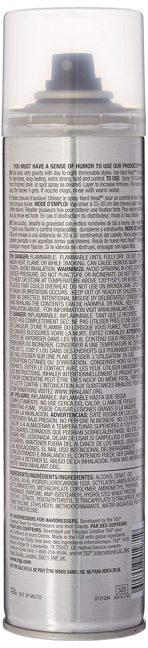 Bed Head Hard Head Spray by TIGI – Strong Hold Hairspray, 10 oz (Pack of 2)