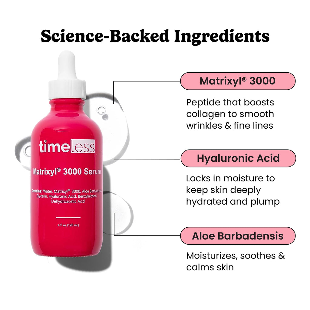 Timeless Skin Care Matrixyl 3000 Serum – Fragrance-Free Hydration with Hyaluronic Acid | 4 oz