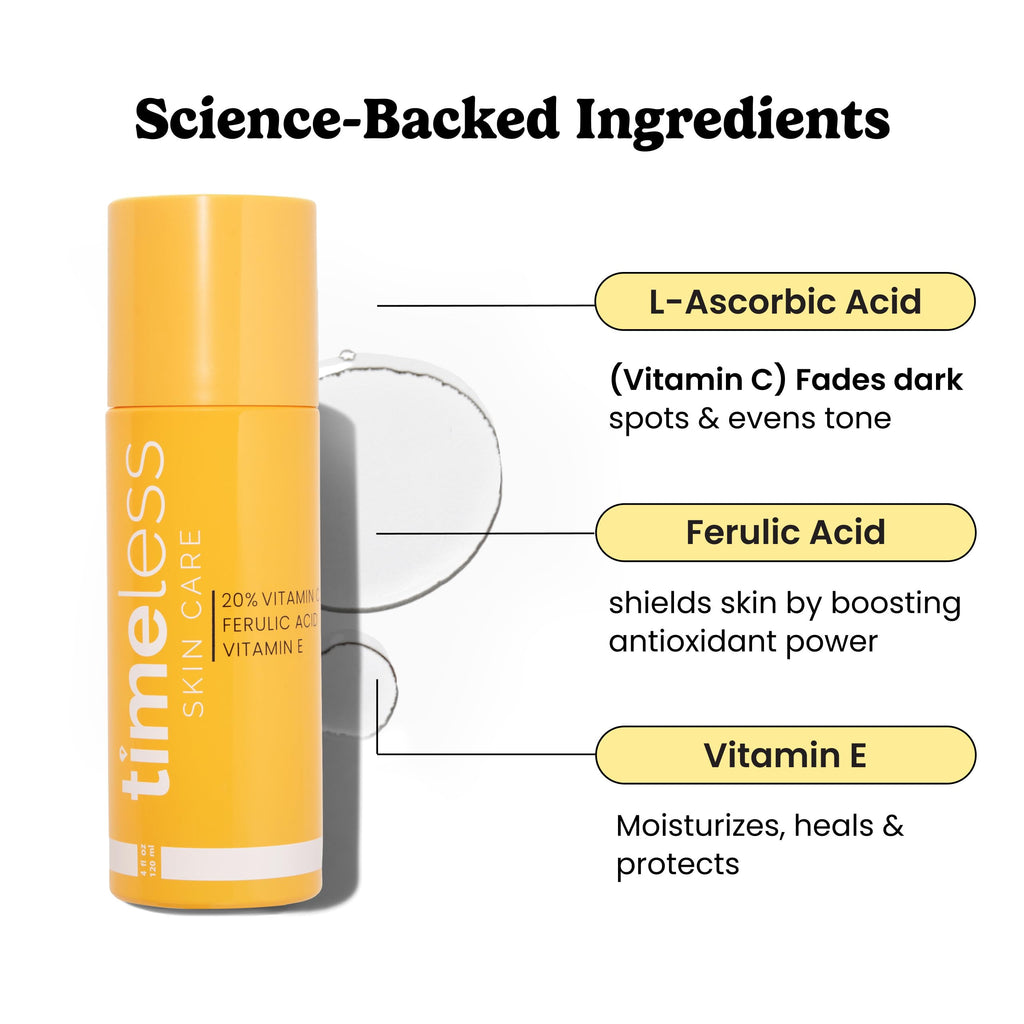 Timeless Skin Care Vitamin C Serum with Vitamin E & Ferulic Acid – Fragrance-Free, 4 oz