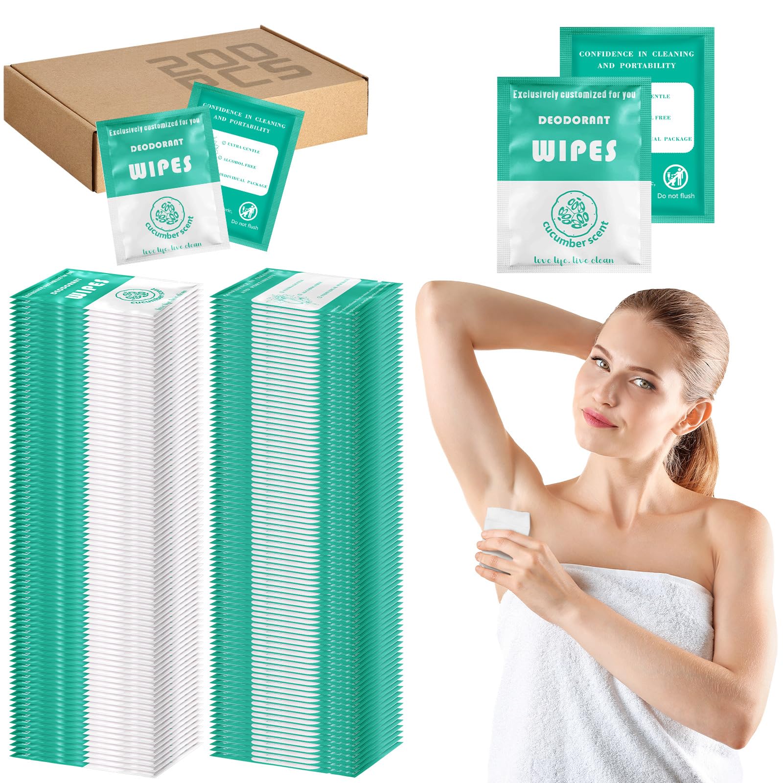 Timgle 200 Count Deodorant Wipes – Individually Wrapped Travel Size