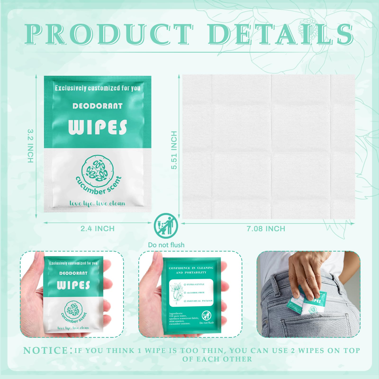 Timgle 200 Count Deodorant Wipes – Individually Wrapped Travel Size
