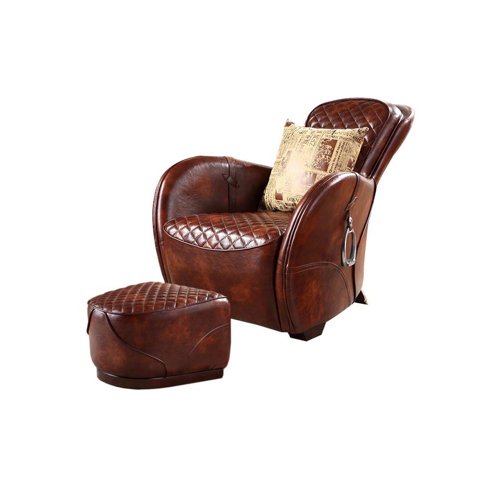 Saddle Chair And Footstool, Loft Style, Oil Wax Leather