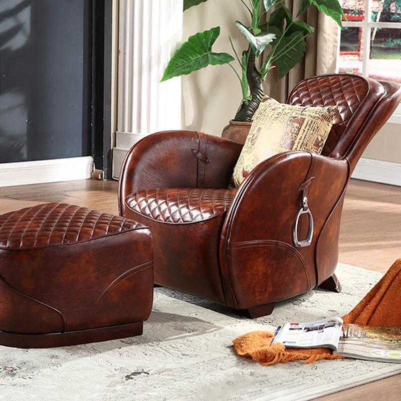 Saddle Chair And Footstool, Loft Style, Oil Wax Leather