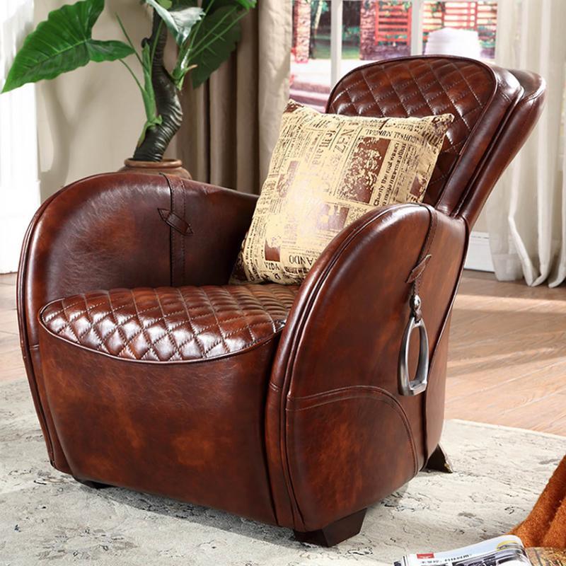 Saddle Chair And Footstool, Loft Style, Oil Wax Leather