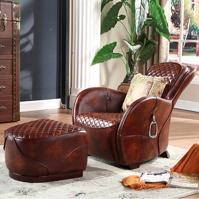 Saddle Chair And Footstool, Loft Style, Oil Wax Leather