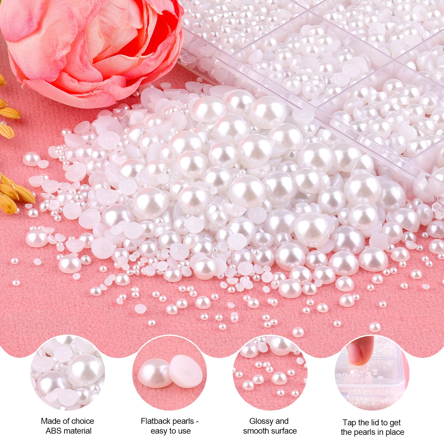 TINKRSTUFF 16500Pcs Flatback Pearls for Crafting (White) – 2–10mm with B7000 Glue Kit