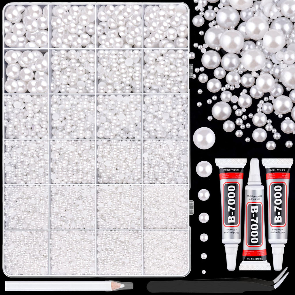 TINKRSTUFF 16500Pcs Flatback Pearls for Crafting (White) – 2–10mm with B7000 Glue Kit