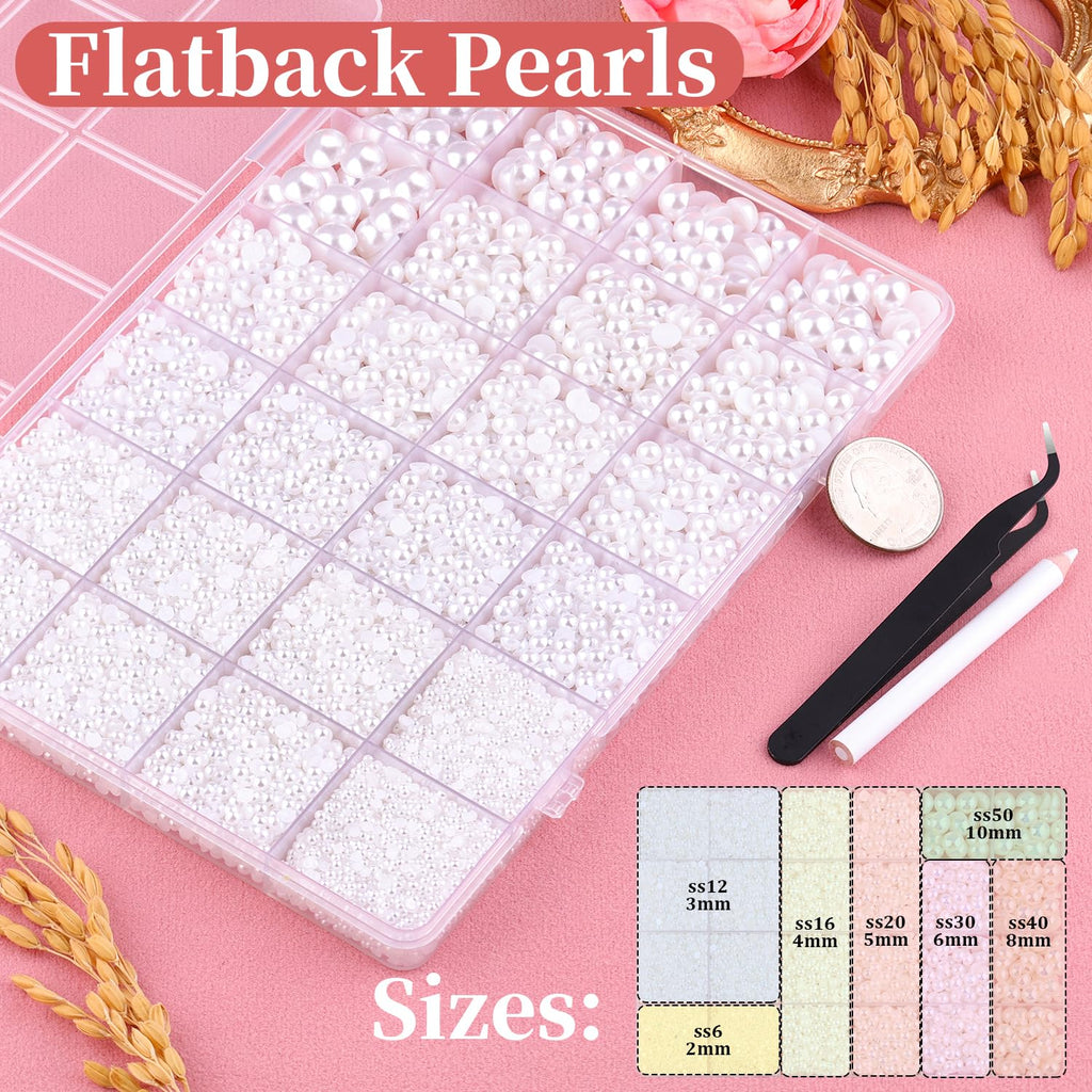 TINKRSTUFF 16500Pcs Flatback Pearls for Crafting (White) – 2–10mm with B7000 Glue Kit