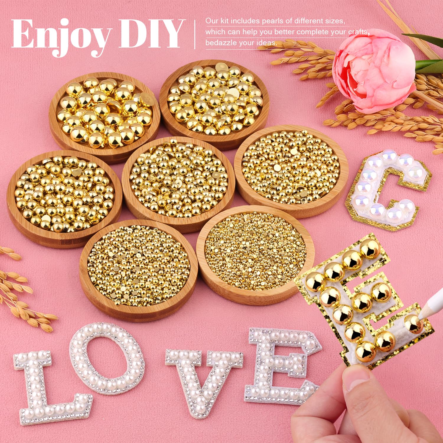TINKRSTUFF 11000Pcs Gold Flatback Pearls for Crafting – Glue Kit Included for DIY Jewelry, Nails, Shoes, and Tumblers