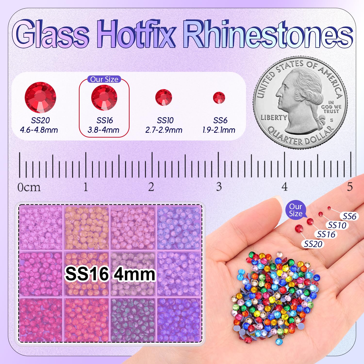 TINKRSTUFF 4000pcs Hotfix Rhinestones SS16 – Multicolor Iron-On Glass Gems for Crafts