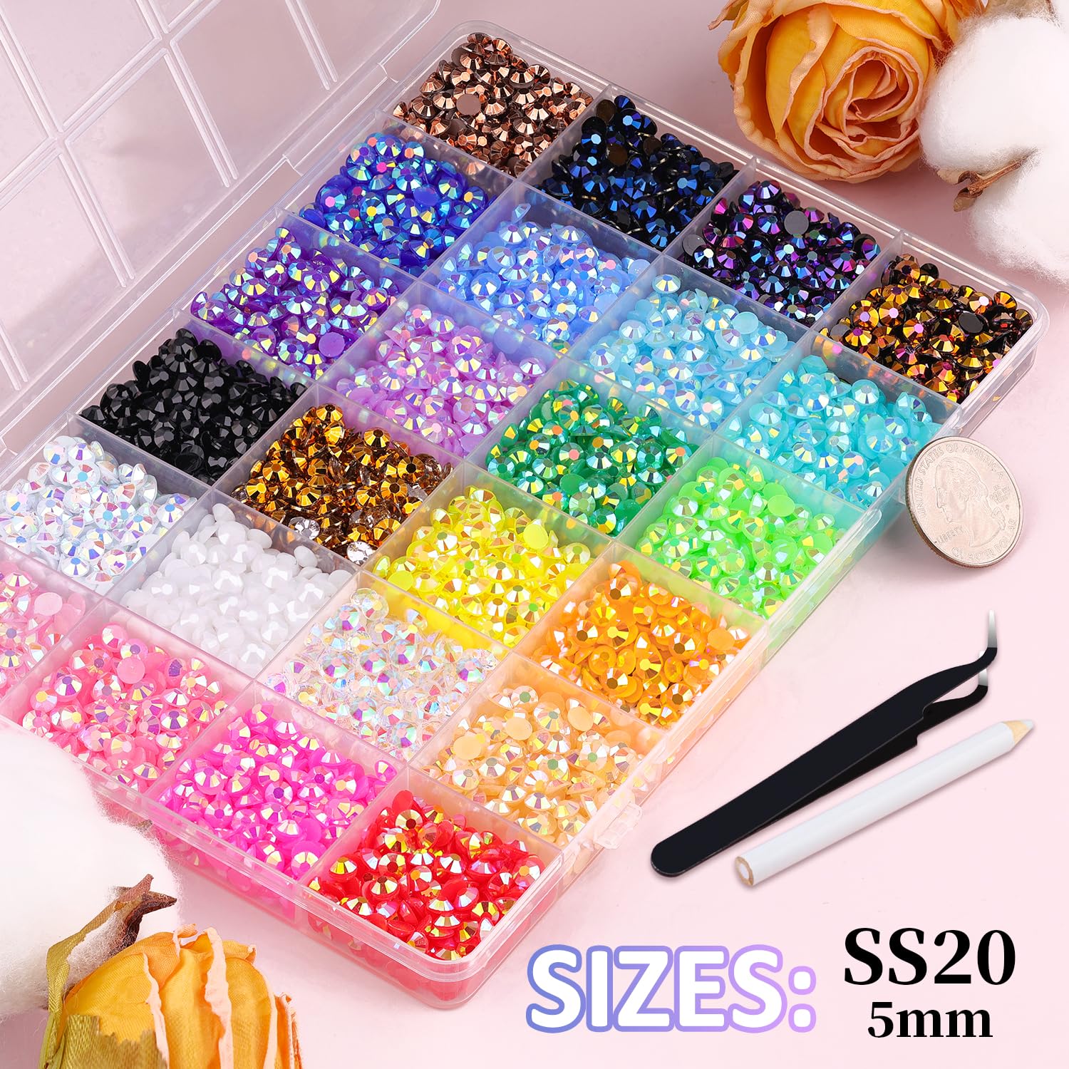TINKRSTUFF 8500Pcs Resin Rhinestones Kit – 5mm Flatback Gems with Tweezers & B7000 Glue