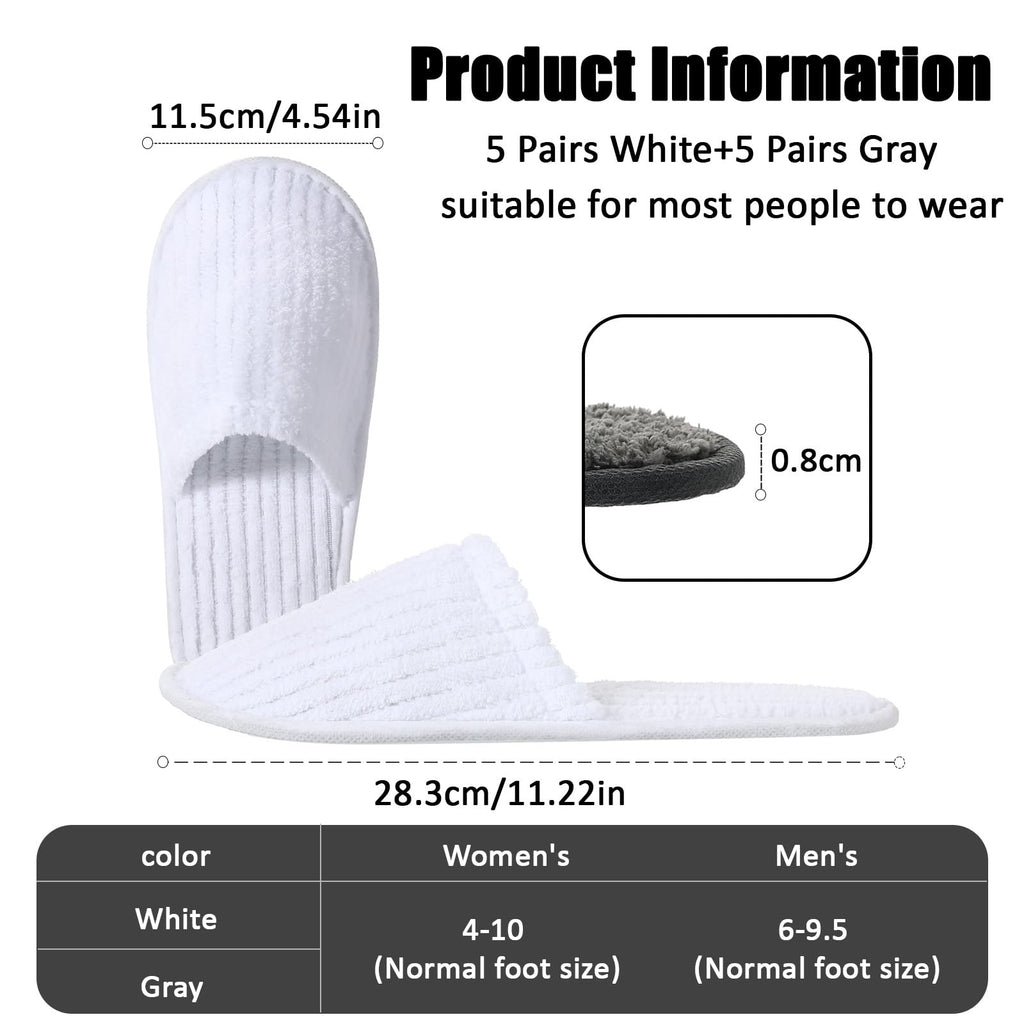 TINSKY 20 Pairs Disposable Guest Slippers – Non-Slip Hotel & Spa Slippers (White & Black)