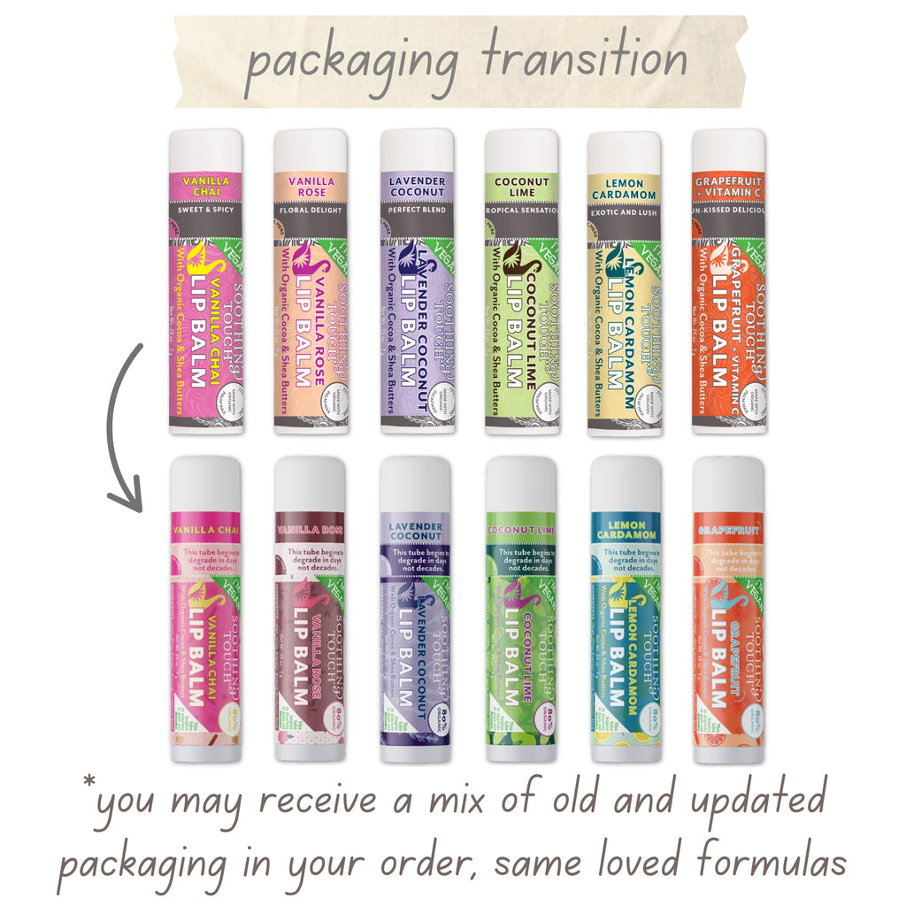TINY SEED Vegan Lip Balm Set — 6 Flavors + Muslin Pouch & Lip Balm Holder | Cruelty-Free & Paraben-Free