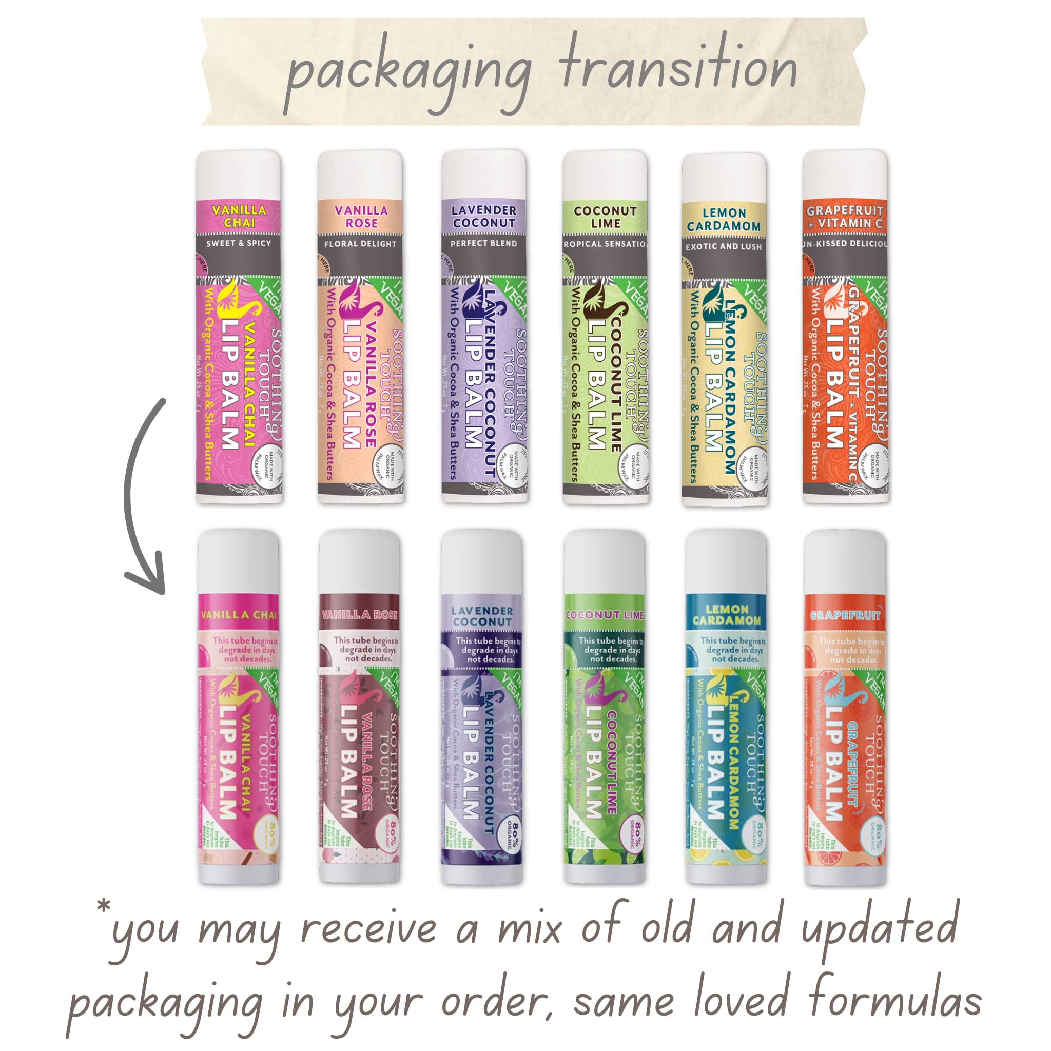 TINY SEED Vegan Lip Balm Set — 6 Flavors + Muslin Pouch & Lip Balm Holder | Cruelty-Free & Paraben-Free