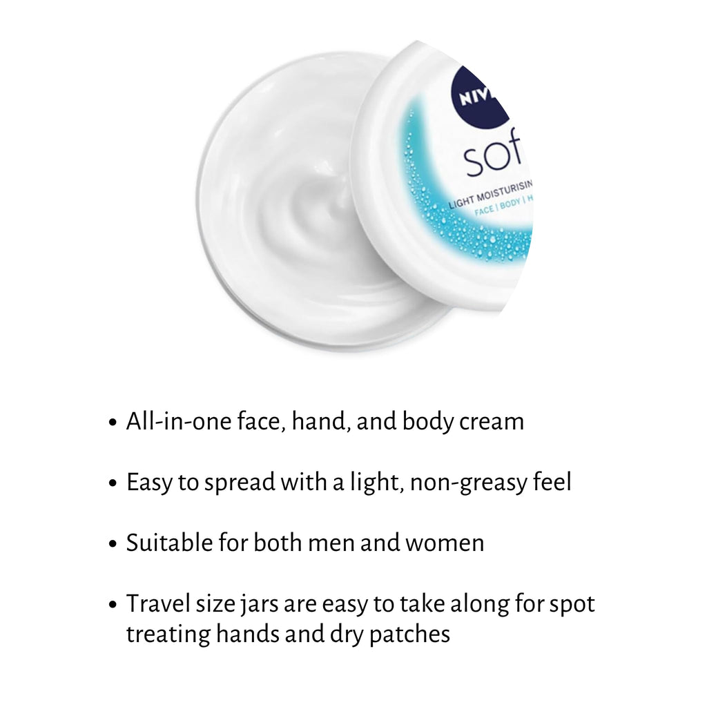 TINY SEED Travel Kit: 6-Pack Nivea Soft Cream (0.84 oz) + Free Zipper Pouch