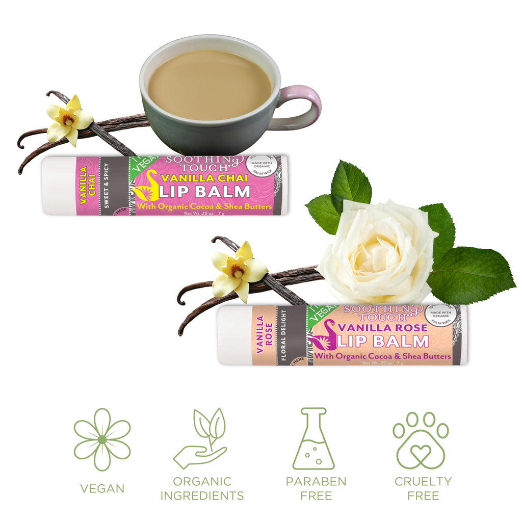 TINY SEED Vegan Lip Balm Set — 6 Flavors + Muslin Pouch & Lip Balm Holder | Cruelty-Free & Paraben-Free