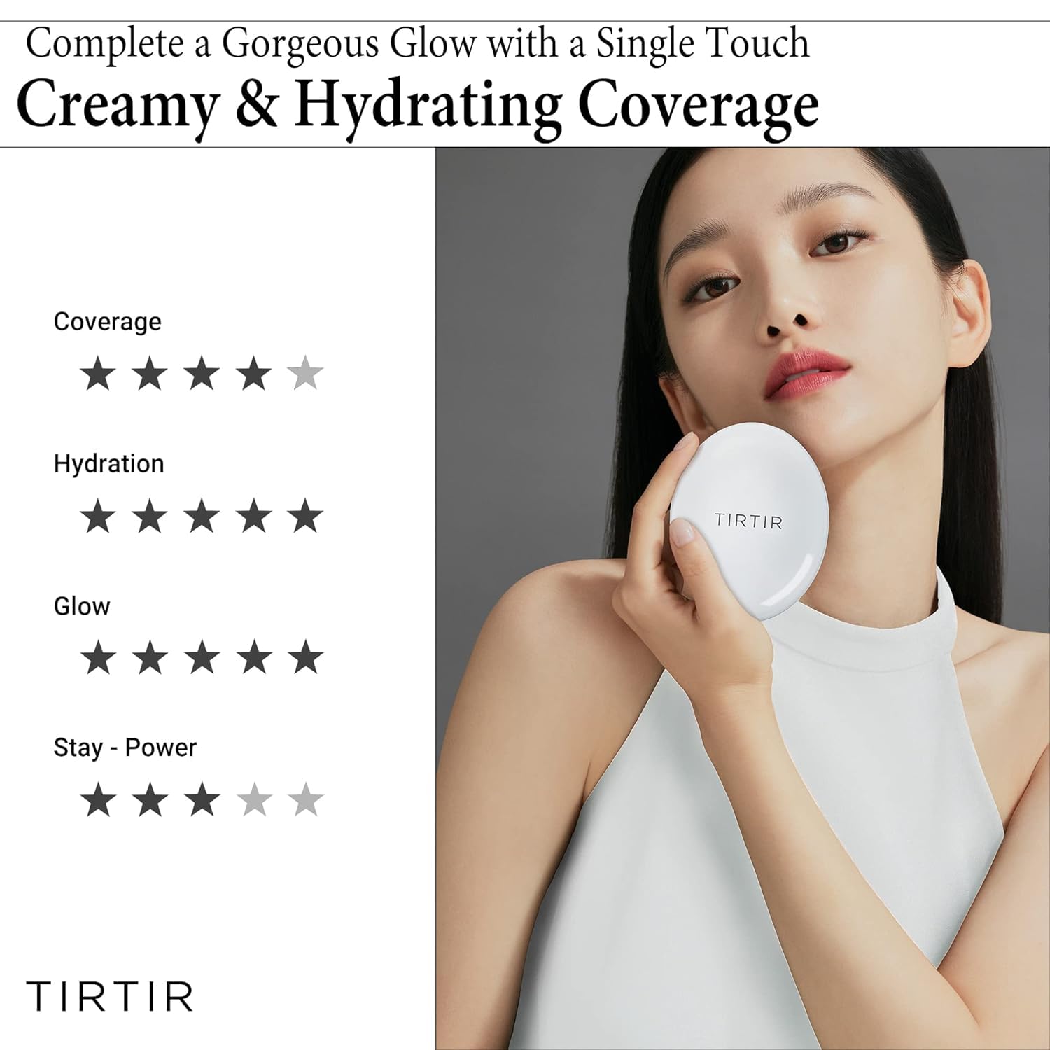 TIRTIR My Glow Cream Cushion | Semi-Glow Finish, Hydrating Coverage, 72-Hour Radiant Vitality, Porcelain #17C