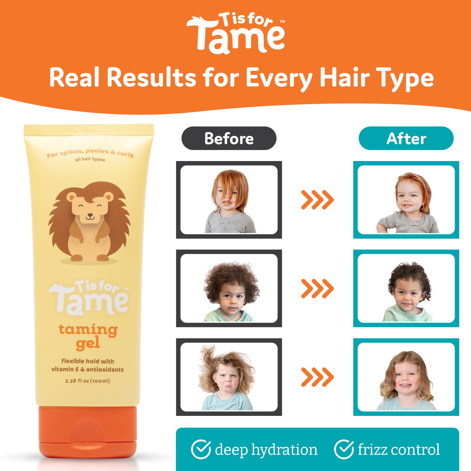 T is for Tame Taming Gel – Gentle Frizz Control for Kids, 2-Pack (3.38 fl oz each)