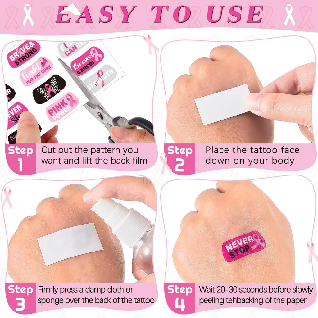 Tisancy 16 Pcs 8-inch Large Cheer Hair Bow + 15 Sheets Breast Cancer Awareness Temporary Tattoos – Fundraising & Team Gear