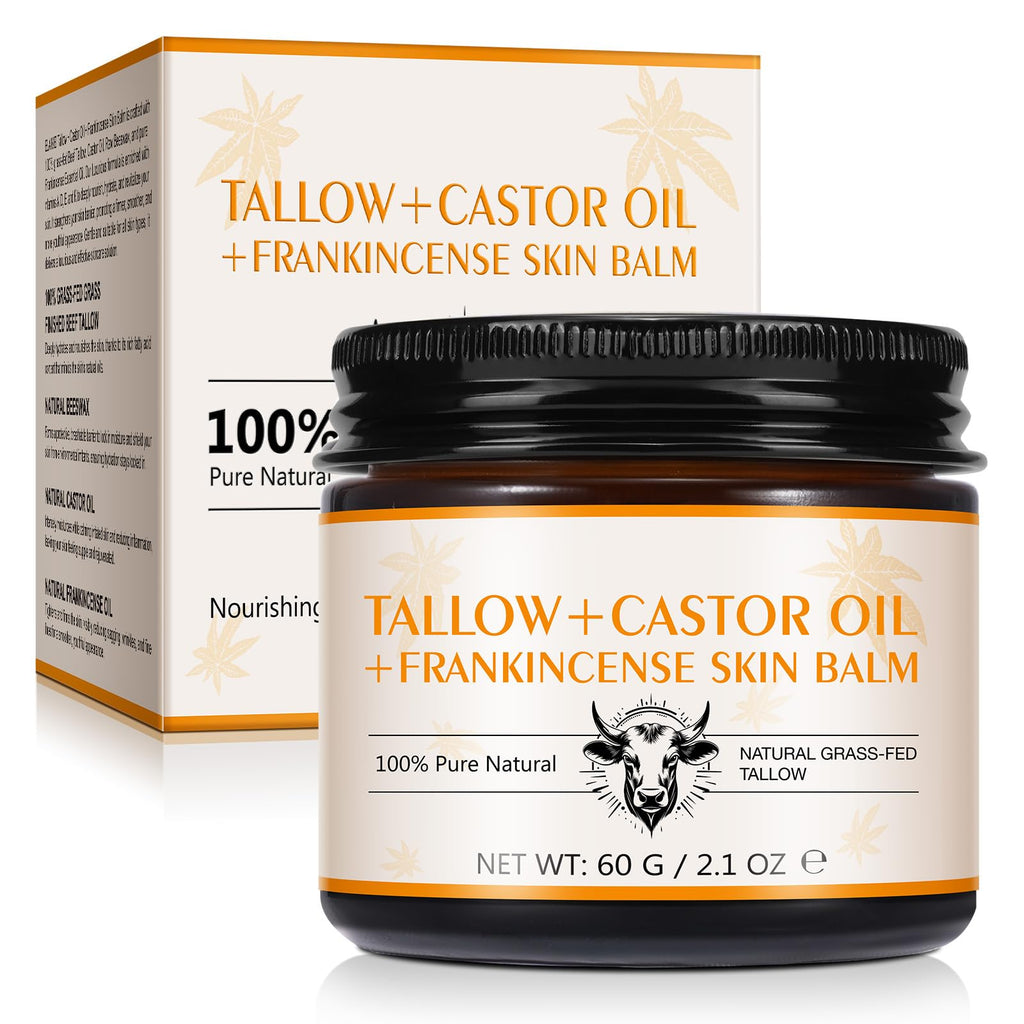 Tiuedu Tallow, Castor Oil & Frankincense Skin Balm – 100% Grass-Fed Tallow Moisturizer for Face & Body