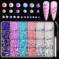 Tiwnefua 24Grid Blue Flatback Rhinestones & Pearls Kit – Mixed 3–8mm Nail Art & Craft Gems