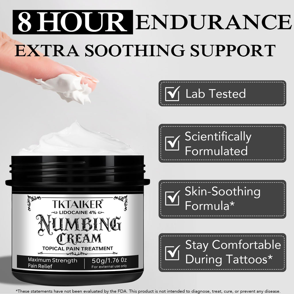 TKTALKER 4% Lidocaine Numbing Cream – Fast-Acting Pain Relief with Aloe Vera (1.76 oz)
