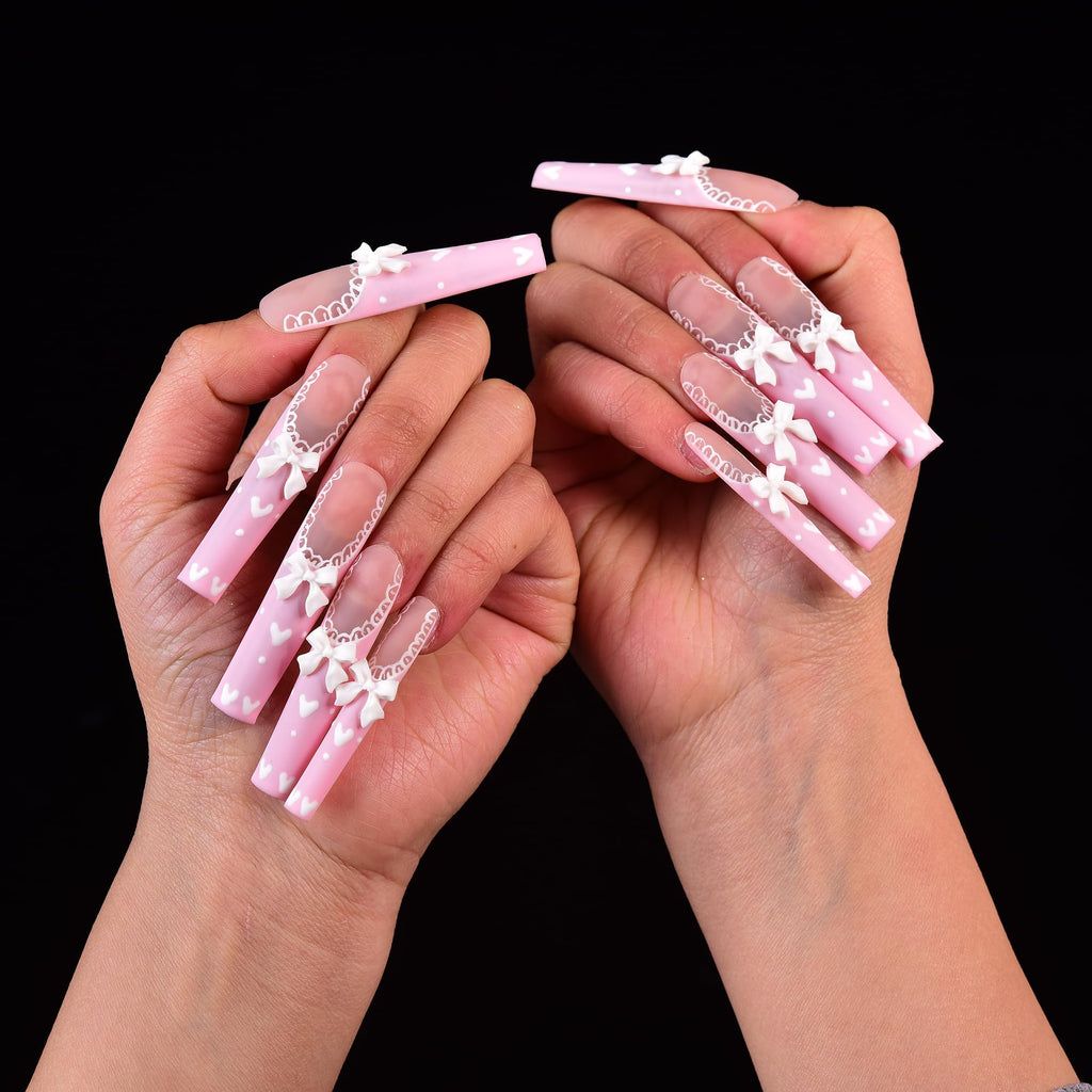 Tmani 10pc Extra Long Handmade Press-On Nails – Ballet-Square, Diamond Glitter