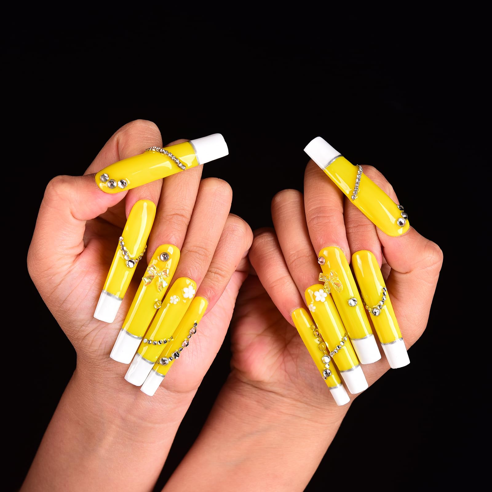 TMANI 10pc Extra Long Handmade Press-On Nails – Diamond Glitter Kit