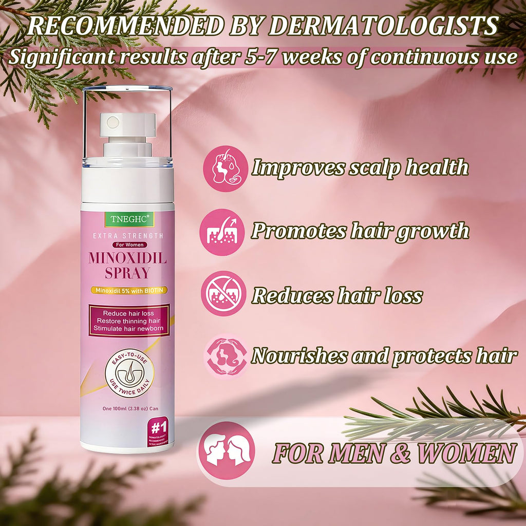 Topical 5% Minoxidil Spray for Hair Regrowth – TNEGHC (9-Month Supply, 5 x 3.38 oz)